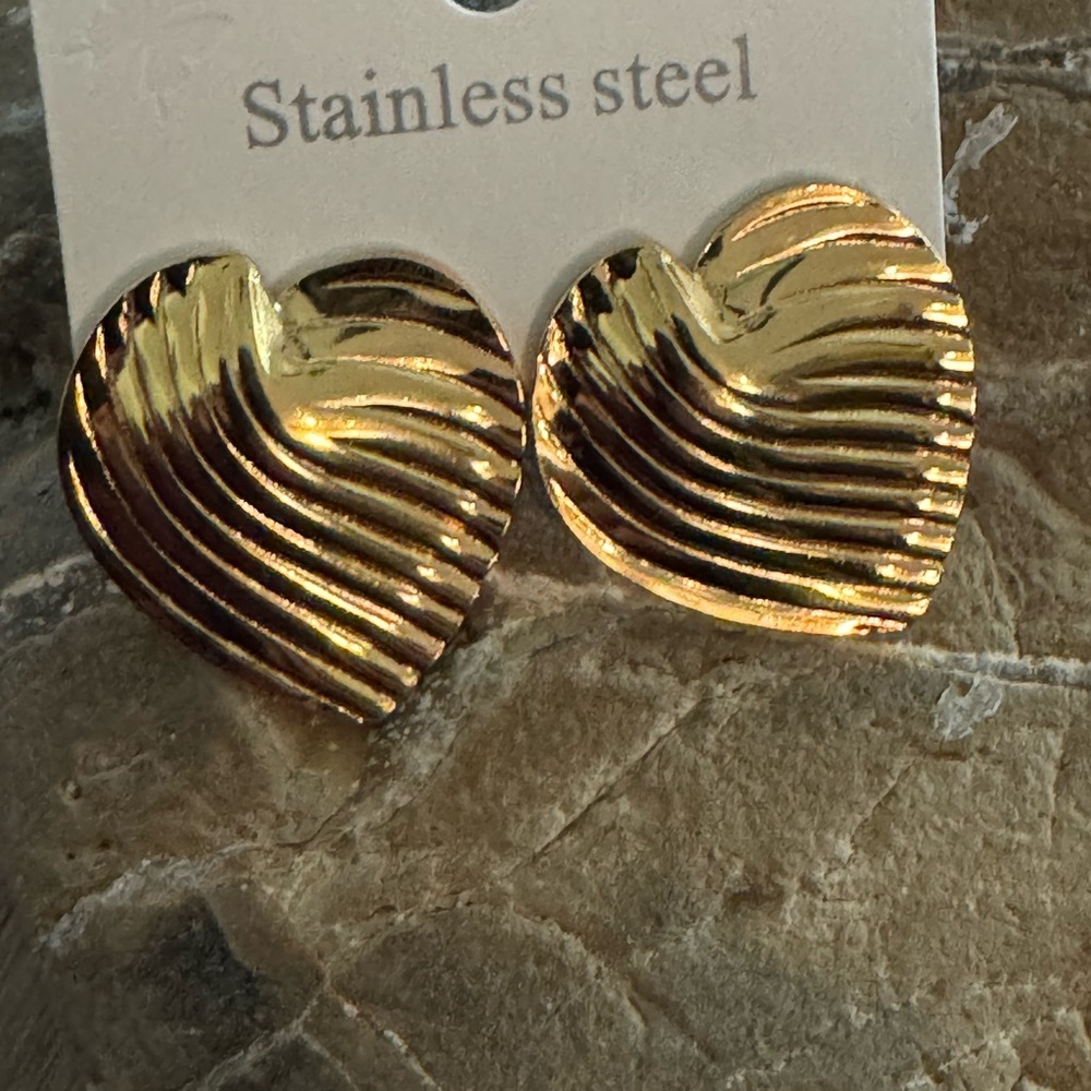Gold Heart Stainless Steel Earrings